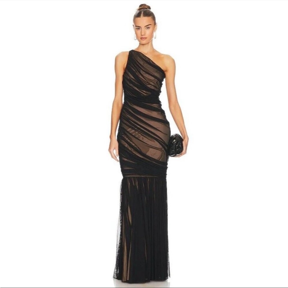 Norma Kamali Diana Fishtail Gown Mesh Black
